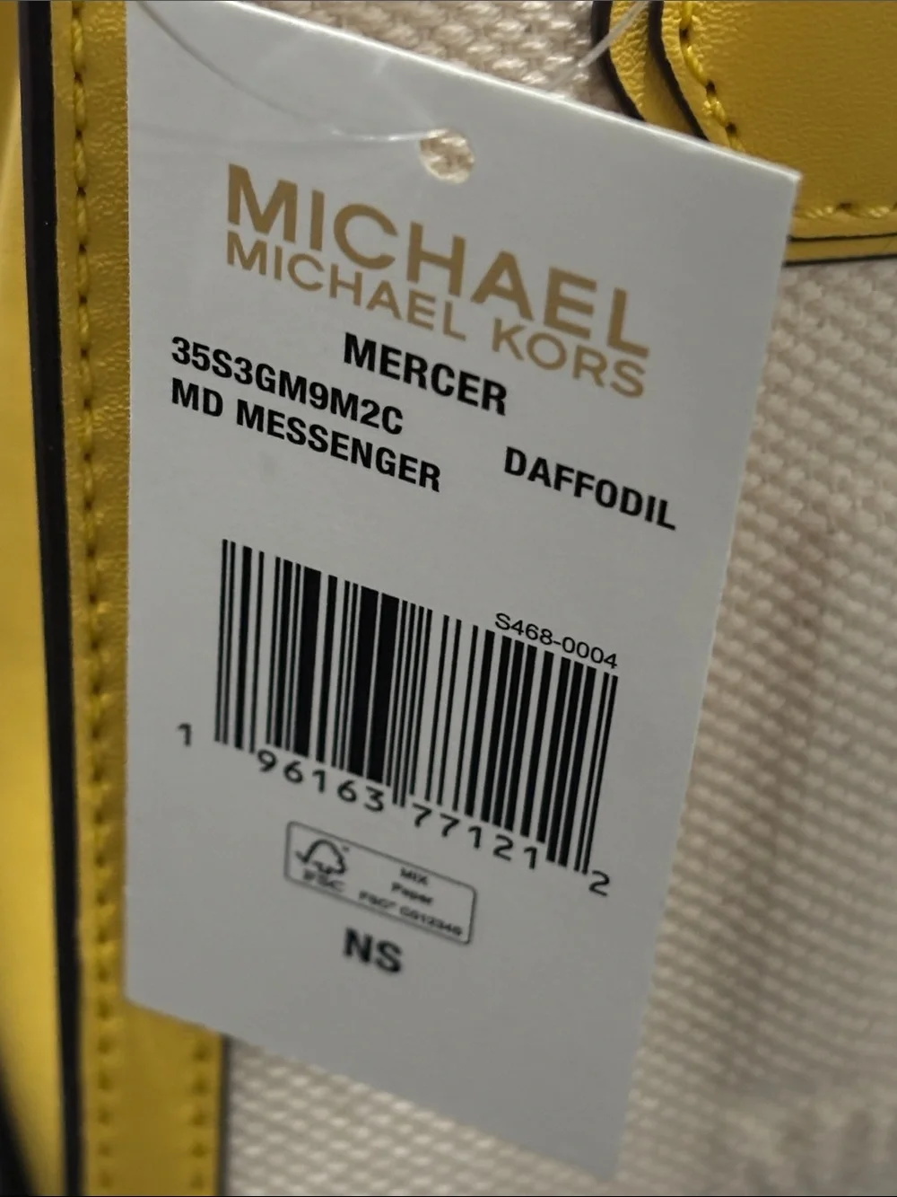 NWT MICHAEL KORS Mercer Medium Daffodil Logo Embossed Cotton Canvas Crossbody